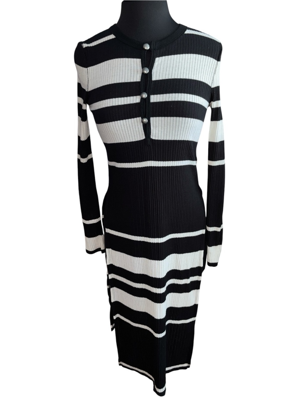 WE THE FREE Striped LS Ribbed Midi Dress, P:15”, L:43”